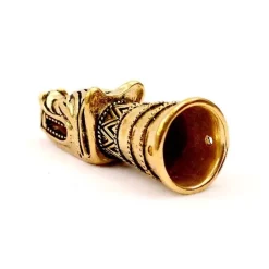 Drinking Horn Decoration With Wolf Head, Brass -Renaissance and Tudor clothing Shop drinking horn decoration with wolf head brass 2