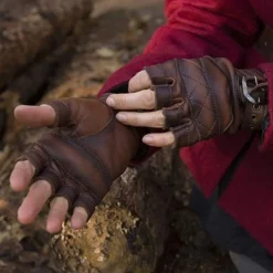 Epic Armoury Leather Fingerless Gloves, Brown -Renaissance and Tudor clothing Shop leather fingerless gloves brown 2