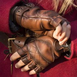 Epic Armoury Leather Fingerless Gloves, Brown -Renaissance and Tudor clothing Shop leather fingerless gloves brown 3