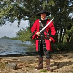 Leonardo Carbone Pirate Coat Velvet, Red-black -Renaissance and Tudor clothing Shop pirate coat velvet red black 2