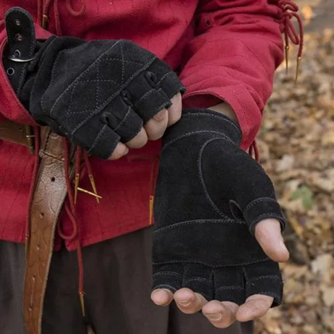 Epic Armoury Suede Leather Fingerless Gloves, Black 4 Epic Armoury Suede Leather Fingerless Gloves, Black - Image 2