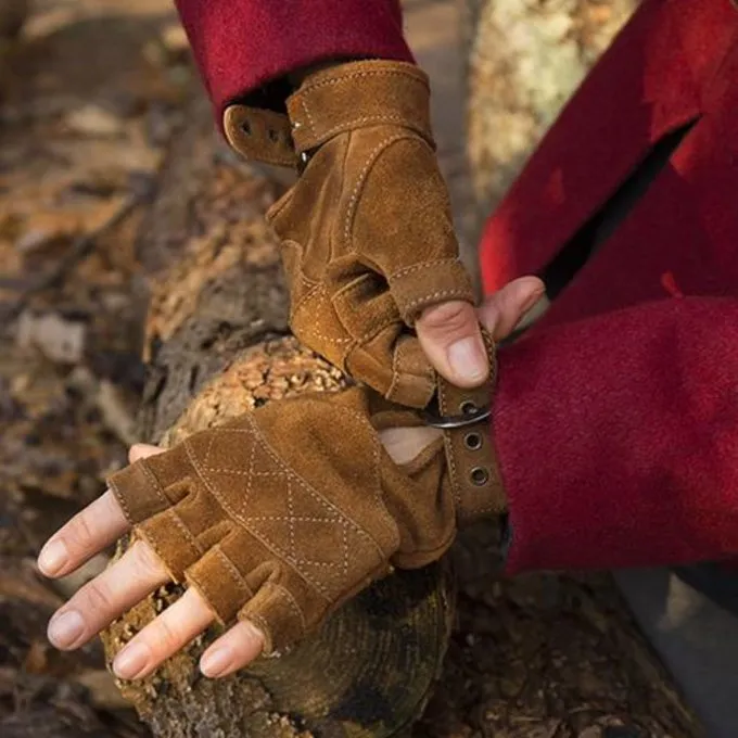 Epic Armoury Suede Leather Fingerless Gloves, Brown 4 Epic Armoury Suede Leather Fingerless Gloves, Brown - Image 2