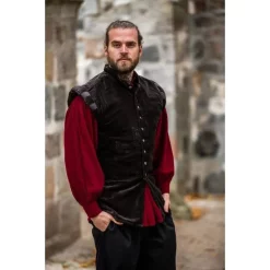 Leonardo Carbone Velvet Doublet With Metal Buttons, Brown -Renaissance and Tudor clothing Shop velvet doublet with metal buttons brown 4