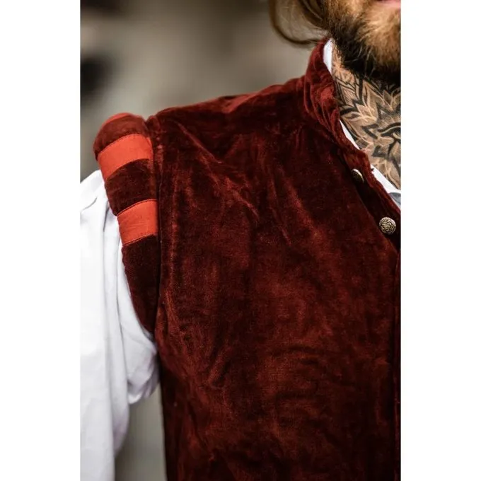 Leonardo Carbone Velvet Doublet With Metal Buttons, Red 5 Leonardo Carbone Velvet Doublet With Metal Buttons, Red - Image 3
