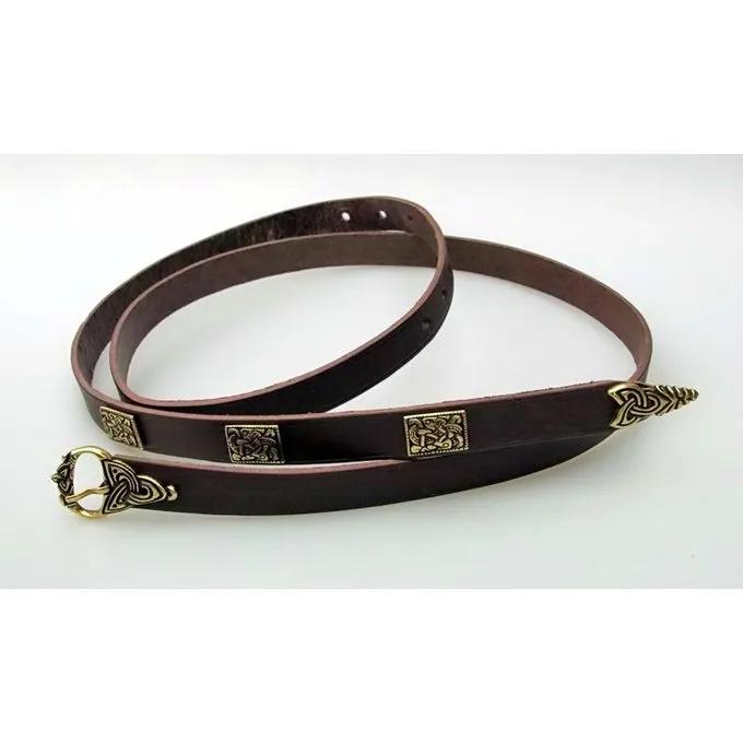 Viking Belt Borre Style Deluxe, Brown, Silvered 4 Viking Belt Borre Style Deluxe, Brown, Silvered - Image 2