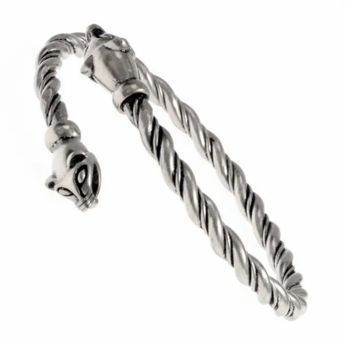 Viking Bracelet With Weasel Heads, Silvered 3 Viking Bracelet With Weasel Heads, Silvered