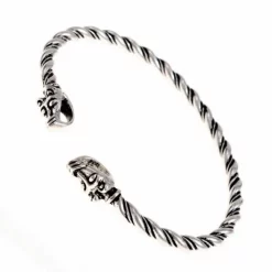 Viking Bracelet With Wolf Heads Silvered