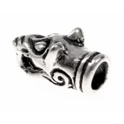 Viking Chain End Wolf Head, Silvered, Pair
