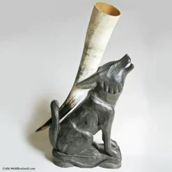 Wooden Drinking Horn Stand Wolf -Renaissance and Tudor clothing Shop wooden drinking horn stand wolf 2
